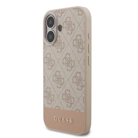 Husă spate Guess PU 4G cu dungi pentru iPhone 17, roz