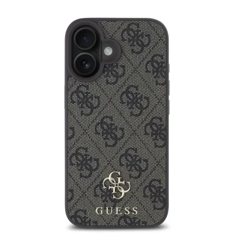 Husă spate Guess PU 4G cu logo metalic mic MagSafe pentru iPhone 16 Plus, maro