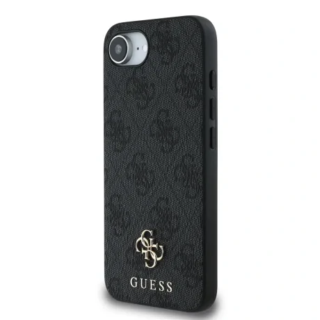 Husă spate Guess PU 4G cu logo metalic mic MagSafe pentru iPhone 16e/17e, gri