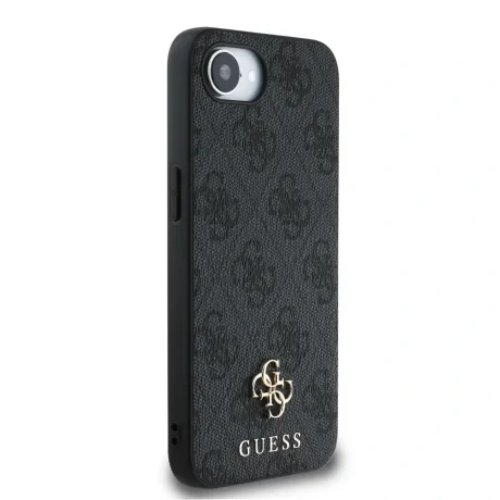 Husă spate Guess PU 4G cu logo metalic mic MagSafe pentru iPhone 16e/17e, gri