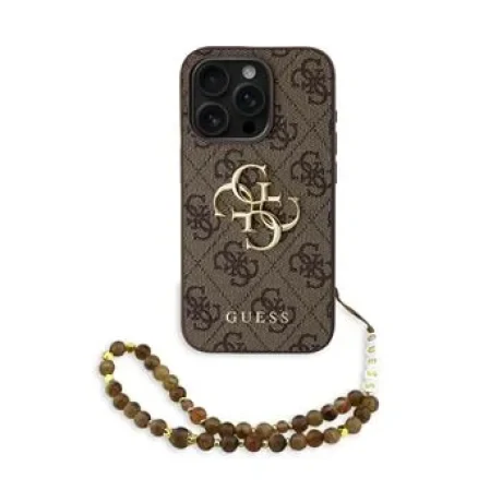 Husă spate Guess PU 4G cu logo metalic pentru iPhone 15 Pro Max, maro