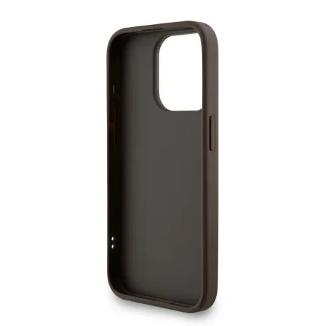 Husă spate Guess PU 4G cu logo metalic pentru iPhone 15 Pro Max, maro