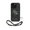 Husă spate Guess PU 4G cu logo metalic pentru iPhone 15 Pro Max, neagră