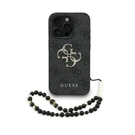 Husă spate Guess PU 4G cu logo metalic pentru iPhone 15 Pro Max, neagră