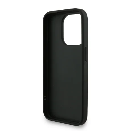Husă spate Guess PU 4G cu logo metalic pentru iPhone 15 Pro Max, neagră