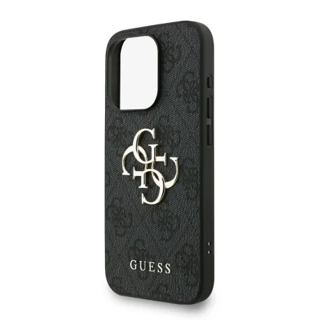 Husă spate Guess PU 4G cu logo metalic pentru iPhone 15 Pro Max, neagră