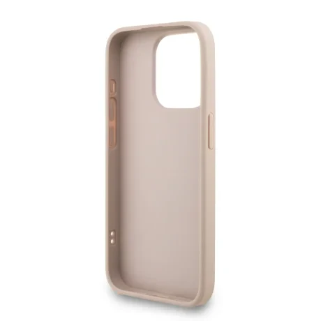 Husă spate Guess PU 4G cu logo metalic pentru iPhone 15 Pro Max, roz