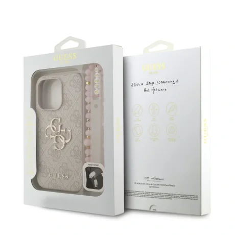 Husă spate Guess PU 4G cu logo metalic pentru iPhone 15 Pro Max, roz