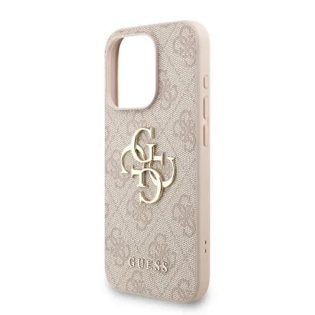 Husă spate Guess PU 4G cu logo metalic pentru iPhone 15 Pro Max, roz