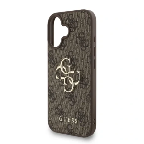 Husă spate Guess PU 4G cu logo metalic pentru iPhone 16, maro