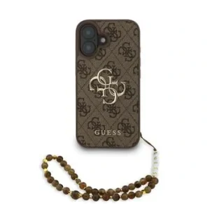 Husă spate Guess PU 4G cu logo metalic pentru iPhone 16, maro