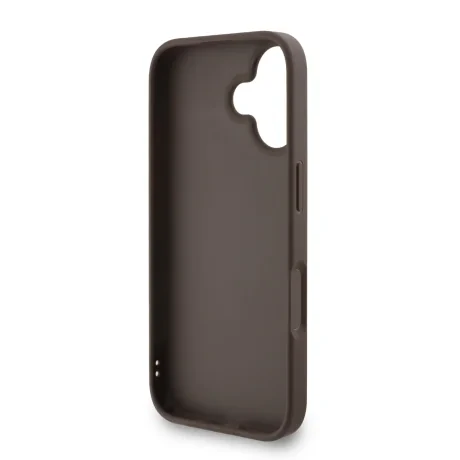 Husă spate Guess PU 4G cu logo metalic pentru iPhone 16, maro