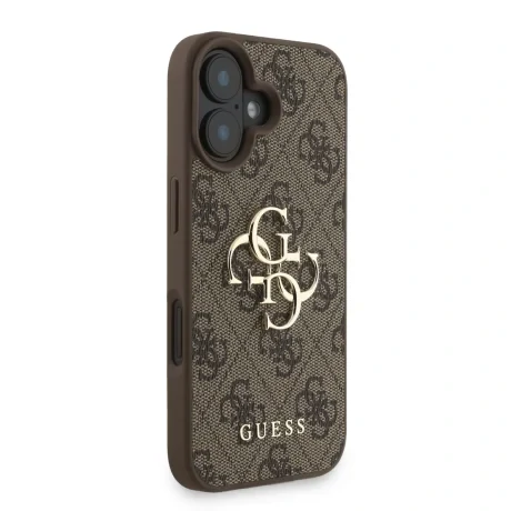 Husă spate Guess PU 4G cu logo metalic pentru iPhone 16, maro