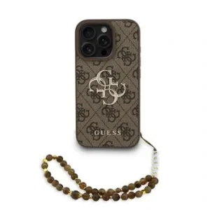 Husă spate Guess PU 4G cu logo metalic pentru iPhone 16 Pro, maro