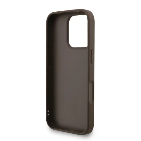 Husă spate Guess PU 4G cu logo metalic pentru iPhone 16 Pro Max, maro