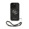 Husă spate Guess PU 4G cu logo metalic pentru iPhone 16 Pro Max, neagră
