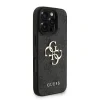 Husă spate Guess PU 4G cu logo metalic pentru iPhone 16 Pro Max, neagră
