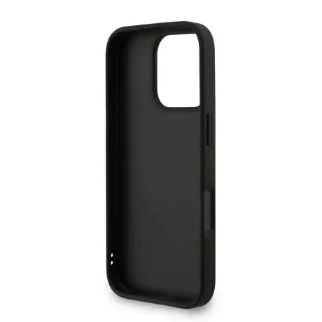 Husă spate Guess PU 4G cu logo metalic pentru iPhone 16 Pro Max, neagră