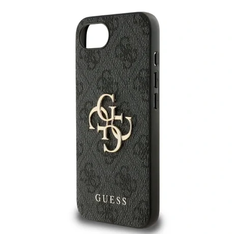 Husă spate Guess PU 4G cu logo metalic pentru iPhone 16e/17e, gri