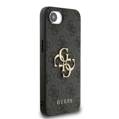 Husă spate Guess PU 4G cu logo metalic pentru iPhone 16e/17e, gri