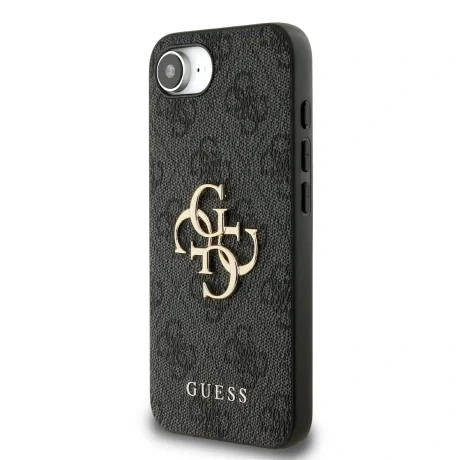 Husă spate Guess PU 4G cu logo metalic pentru iPhone 16e/17e, gri