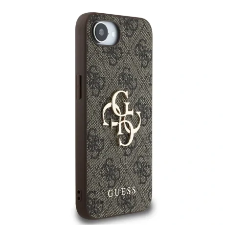 Husă spate Guess PU 4G cu logo metalic pentru iPhone 16e/17e, maro