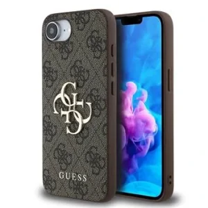 Husă spate Guess PU 4G cu logo metalic pentru iPhone 16e/17e, maro