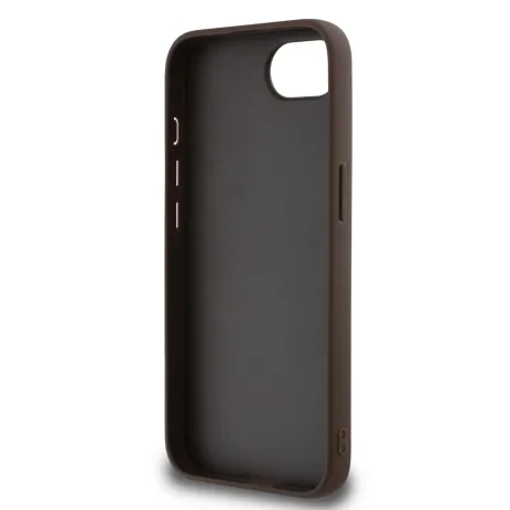 Husă spate Guess PU 4G cu logo metalic pentru iPhone 16e/17e, maro