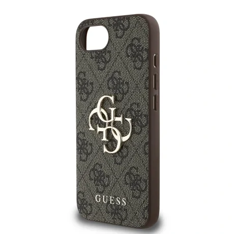 Husă spate Guess PU 4G cu logo metalic pentru iPhone 16e/17e, maro