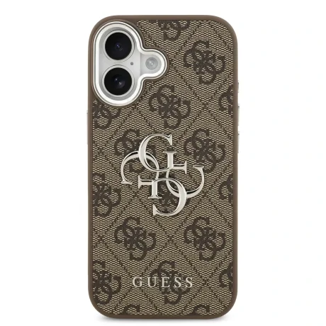 Husa spate Guess PU 4G cu logo metalic pentru iPhone 17, argintiu-maro