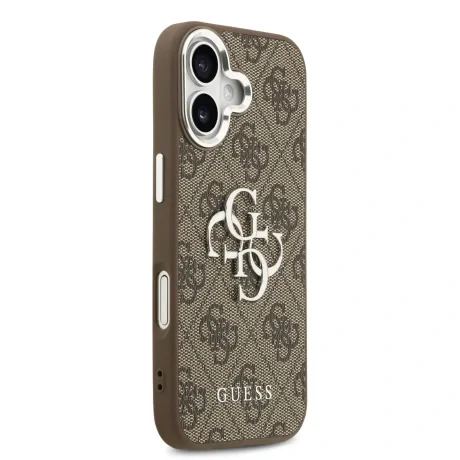 Husa spate Guess PU 4G cu logo metalic pentru iPhone 17, argintiu-maro
