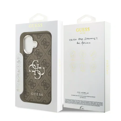 Husa spate Guess PU 4G cu logo metalic pentru iPhone 17, argintiu-maro