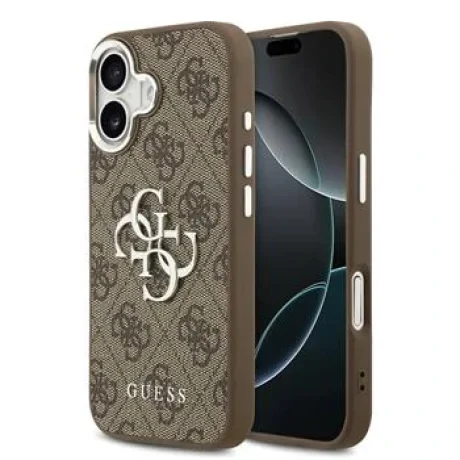 Husa spate Guess PU 4G cu logo metalic pentru iPhone 17, argintiu-maro