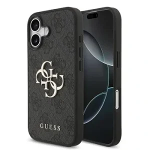 Husă spate Guess PU 4G cu logo metalic pentru iPhone 17, gri