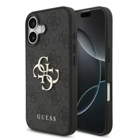Husă spate Guess PU 4G cu logo metalic pentru iPhone 17, gri