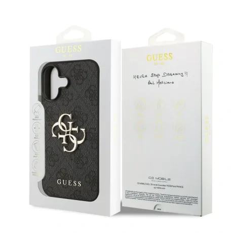 Husă spate Guess PU 4G cu logo metalic pentru iPhone 17, gri