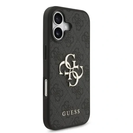 Husă spate Guess PU 4G cu logo metalic pentru iPhone 17, gri