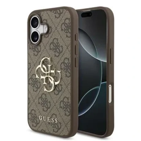 Husă spate Guess PU 4G cu logo metalic pentru iPhone 17, maro