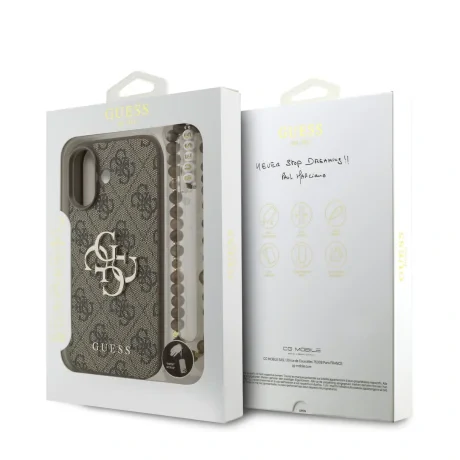 Husă spate Guess PU 4G cu logo metalic pentru iPhone 17, maro