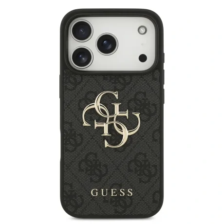 Husă spate Guess PU 4G cu logo metalic pentru iPhone 17 Pro, gri