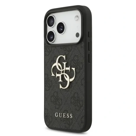 Husă spate Guess PU 4G cu logo metalic pentru iPhone 17 Pro, gri