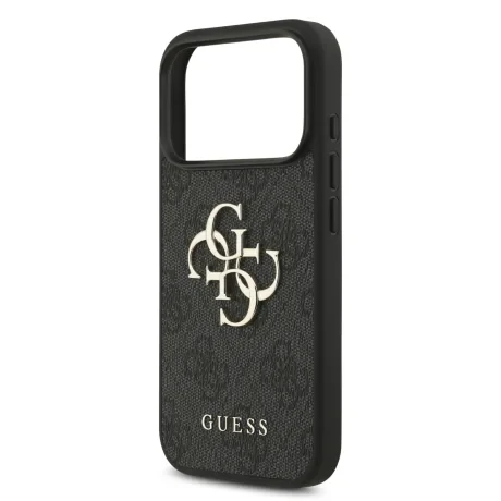 Husă spate Guess PU 4G cu logo metalic pentru iPhone 17 Pro, gri