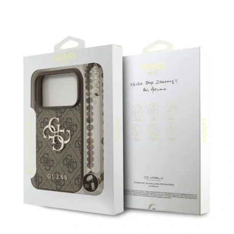 Husă spate Guess PU 4G cu logo metalic pentru iPhone 17 Pro, maro