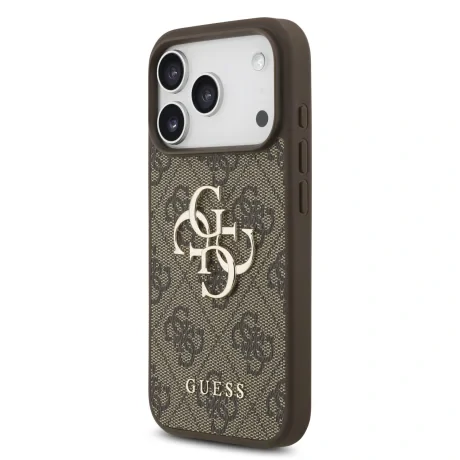 Husă spate Guess PU 4G cu logo metalic pentru iPhone 17 Pro, maro