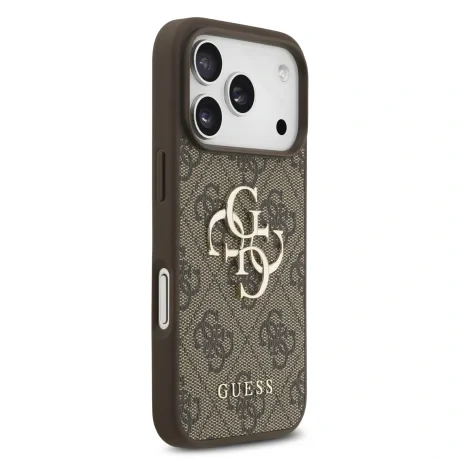 Husă spate Guess PU 4G cu logo metalic pentru iPhone 17 Pro, maro