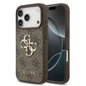 Husă spate Guess PU 4G cu logo metalic pentru iPhone 17 Pro, maro