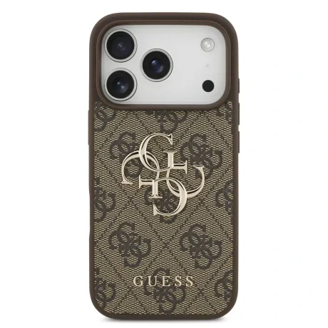 Husă spate Guess PU 4G cu logo metalic pentru iPhone 17 Pro, maro