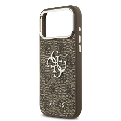 Husa spate Guess PU 4G cu logo metalic pentru iPhone 17 Pro Max, argintiu-maro
