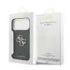 Husa spate Guess PU 4G cu logo metalic pentru iPhone 17 Pro Max, argintiu și negru