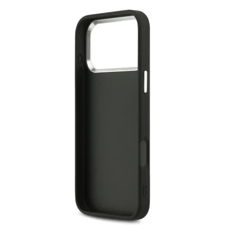 Husa spate Guess PU 4G cu logo metalic pentru iPhone 17 Pro Max, argintiu și negru